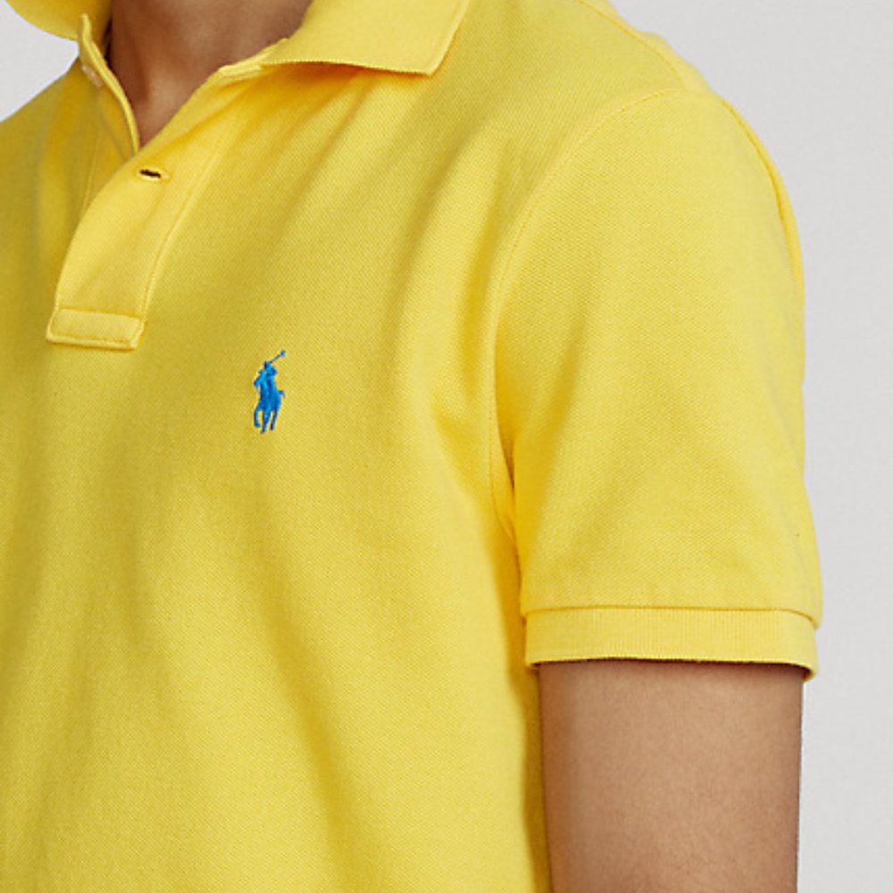 Polo Ralph Lauren Iconic Mesh Shirt Yellow Bright Blue Large Golf Classic Fit - Picture 8 of 11